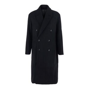 Coor Men Black Double-Breasted Coat With Classic Lapels In Wool Blend Man